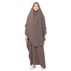 Altobeh Sultanbaş Nikaplı Çarşaf Cilbab Khimar Abaya Kolu Lastikli Hakim Yaka Peçeli Ferace Medine İpek, Vizon, L-XL