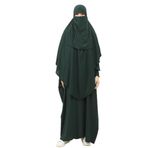 Altobeh Sultanbaş Nikaplı Çarşaf Cilbab Khimar Abaya Kolu Lastikli Hakim Yaka Peçeli Ferace Medine İpek, Zümrüt Yeşili, L-XL