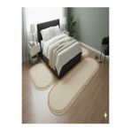 ALTUN CARPET FGHYUHUJIKL 3Lü Bej Modern Bej Post Pelüş Kaymaz Ponpon Saçaklı Yatak Odası Takımı 2 Adet 60*150 1 Adet 60*300 /