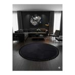 ALTUN CARPET siyah yuvarlak post pelüş ponpon saçaklı jel taban halı kaymaz ev tekstil
