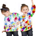 AluAbi Çocuk Smock Sanat Boyama Önlüğü, Yıkanabilir Uzun Kollu 3 Cepli Önlük, 2-7 Yaş Erkek Kız Çocukları için Pişirme Önlüğü, Kırmızı & bule, M