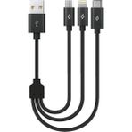 Alumicable Mini Trio Lightning Micro USB 30CM Şarj Kablosu, Siyah