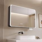 Alüminyum Banyo Aynası Dolabı Buğu Önleyici HD Ayna LED Işıklar Depolama ve Akıllı Dokunmatik Anahtarlı Duvara Monte Modern Akıllı İlaç Dolabı, Kağıt Çıkarma Delikli Banyo için