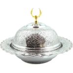 Alüminyum El Işlemesi Nostaljik Desenli Şekerlik - Gümüş - Sarı
