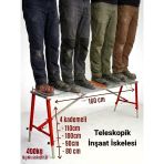 Alüminyum Gövdeli Çelik Ayaklı Teleskopik İnşaat İskelesi Kırmızı - 400 Kg Taşıma Kapasitesi 110X24x160cm