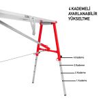 Alüminyum Gövdeli Çelik Ayaklı Teleskopik İnşaat İskelesi Kırmızı - 400 Kg Taşıma Kapasitesi 90X48x160cm