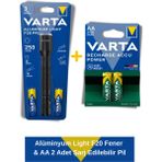 Aluminyum Light F20 Fener & Power Şarj Edilebilir Kalem Pil 2100MAH Aa 2 Adet - Siyah