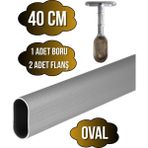 Alüminyum Oval Dolap Mobilya Askı Borusu(2 Adet Ayaklı Kapalı Flanş-1 Adet BORU)(EN:15MM BOY:25MM) - 40cm