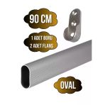 Alüminyum Oval Dolap Mobilya Askı Borusu(2 Adet Flanş-1 Adet Boru)(Alüminyum) - 90cm