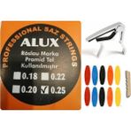 Alux 0.25 Divan Bağlama Piramit Tel Seti + Metal Kelepçe + 10 Adet Numaralı Tezene+Eşik