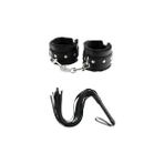 Alvera Collection 2li Set Siyah Fantazi Deri Kırbaç Peluş Tüylü Metal Zincirli Kemerli Fantazi Deri Kelepçe - Belirtilmemiş
