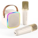 Alversun Çocuklar için Mini Karaoke Makinesi, LED Işıklarla Şarkı Söylemek için Taşınabilir Bluetooth Mikrofon, 3-12 Yaş Arası Kız Oyuncakları Hediye Olarak 2 Kablosuz Mikrofonlu Karaoke Hoparlörü