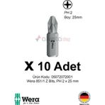 Alveta Wera 851/1 Z PH2 x 25mm Tornavida Ucu 10 Adet | Vidalama Bits Uç Seti Profesyonel Seri