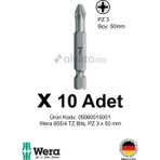 Alveta Wera 855/4 TZ PZ3 x 50mm Tornavida Ucu 10 Adet | Pozidriv Vidalama Bits Seti Profesyonel Seri