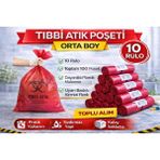 Alvo Store Buğz Tıbbi Atık Poşeti Orta Boy 10'lu 10 Rulo Kırmızı Tıbbi Atık Atık Poşeti Seti
