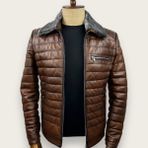 Always Leather 3XL Erkek Kahverengi Kürklü Yakalı Usta Işi Deri Mont Özel Tasarım