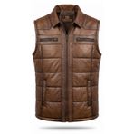 Always Leather Cihan Erkek Hakiki Kuzu Derisi Yelek - Şişme Model Fermuarlı Kahverengi M