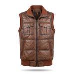 Always Leather DEMİR ERKEK DERİ YELEK -%100 Hakiki Deri Çok Cepli Şişme Günlük Kışlık Yelek Kahverengi 2XL