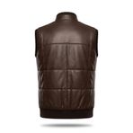 Always Leather DEMİR ERKEK DERİ YELEK -%100 Hakiki Deri Çok Cepli Şişme Günlük Kışlık Yelek KOYU KAHVERENGİ S