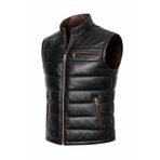 Always Leather Hakiki Deri Erkek Sisme Yelek - Siyah & Kahve Detayli XL Siyah-Kahve L