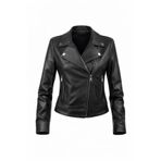 Always Leather Kadın Siyah Hakiki Deri Ceket - Çıtçıt Yaka Biker Model Siyah 3XL
