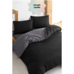 Always Ranforce Çarşafı Lastikli Tek Kişilik Çift Taraflı Nevresim Takımı - 160 x 220 cm - Antrasit - Siyah