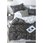 Always Siyah Geometri Ranforce Çift Taraflı Tek Kişilik Nevresim Takımı - 160 x 220 cm - Beyaz