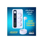 ALWAYS TEKNOLOJİ Akım Korumalı 4 USB'li ve 3 TYPE-C li 3'lü Grup Priz 2 m Uzatma Kablosu Beyaz