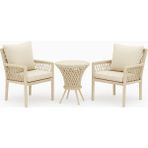 Alya Raddan 1+1 Bistro Set Minderli 2 Kişilik Raddan Oturma Grubu Camlı Sehpa Bahçe Balkon Teras Set - Cappuccino