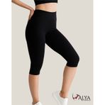 Alya Underwear Diz Altı Kapri Tayt Yüksek Bel Likralı Parlak Dalgıç Kumaş, Antrasit Füme SiYAH