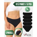 Alya Underwear Kadın Külot, Liyosel Kumaş Külot, Rahat ve Dayanıklı Kadın Iç Çamaşırı, Lyocell 5'li Paket - Siyah, M