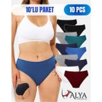 Alya Underwear Kadın Külot Pamuklu Slip Renkli 10'lu Paket Yüksek Bel Iç Çamaşırı (Multicolor - X39) - Gri Melanj - Lacivert - 2XL