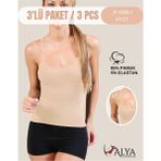 Alya Underwear Kadın Pamuklu Ip Askılı Oval Yaka Atlet ( 3'lü, 3 Adet Ten - Xl )