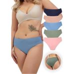 ALYA UNDERWEAR Kadın Pamuklu Renkli Bato / Hipster Slip Külot- Lacivert, Yeşil, Pembe, Pudra, Mavi -5'li Paket - Çok Renkli - 3XL