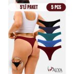 Alya Underwear Kadın Pamuklu Tanga Külot - Siyah, Bordo, Koyu Yeşil, Indigo, Lacivert, Xl - Lacivert - Bordo - Yeşil