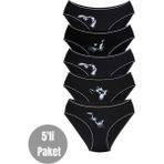 Alya Underwear Kız Çocuk - Garson Pamuklu Kumaş Kedi Baskılı Slip Külot 5'li Paket (3-4 Yaş, P13) - 3 - 4 Yaş - Siyah