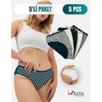 Alya Underwear Pamuklu Kadın Külot Slip Empirme Baskılı Yüksek Bel Iç Çamaşırı - 5'li Paket, L - Koyu - Yeşil