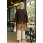 ALYA YONCA TAKIM Viskon Kumaş Kadın Kahverengi Desenlİ Tunik Pantolon İkili Takım