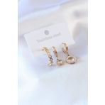 AlyaStore 316L Çelik Gold Renk Daire Model Zirkon Taşlı Kadın Küpe