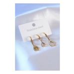 AlyaStore 316L Çelik Gold Renk Damla Model Göz İşleme Detay Zirkon Taşlı Kadın Küpe Seti