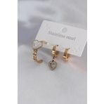 AlyaStore 316L Çelik Gold Renk Kalp Model Zirkon Taşlı Kadın Küpe Kombini