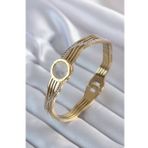 AlyaStore 316L Çelik Gold Renk Yaprak Model İşleme Detay Zirkon Taşlı Kadın Kelepçe