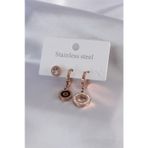 AlyaStore 316L Çelik Rose Renk Daire Model Zirkon Taş Detay Kadın Küpe Kombini