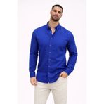 alyn wear Erkek KETEN Kumaş Oversize Uzun Kollu Rahat Kalıp Gömlek - Saks Mavisi