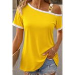Alyn Wear Kadın Kısa Kollu Tek Omuzu Açık Askı Toka Detaylı Viskon Bluz - Sarı - S - M