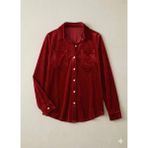 Alyn Wear Kadın Uzun Kollu Yakalı Önden Düğmeli Cep Detaylı Kadife Gömlek - 2XL - 3XL - Kırmızı