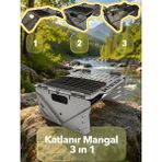 Alyora Portatif Paslanmaz 304 Çelik Ultra Kompakt Kamp Mangalı 245x220x2 mm BARBEKÜ+OCAK+ATEŞ Üstü Izgara - Krom