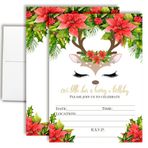 Amanda Creation Zarflı Noel Davetiyeleri - Suluboya Atatürk Çiçeği ile Küçük Geyik Ren Geyiği Yüzü, 8'li Paket 5x7 Çift Taraflı Dolgulu Davet Kartları, Sekiz Beyaz Zarflı Doğum Günü Partileri için Mükemmel