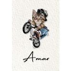Amar: Cahier personnalisé avec prénom Amar | Cadeau d'anniversaire pour enfant, garçon, homme, copain ... | Chat à bicyclette | 110 pages lignée, Petit Format 6x9 pouces (15,24 x 22,86 cm)
