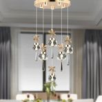 Amaris 6'lı Sıralı Gold Kelebek Led Avize Kristal Ledli Modern Oturma Odası Büyük Salon Sarkıt Avize